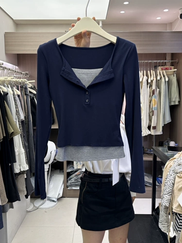 Осенний комплект, универсальный лонгслив для отдыха, свитер, 2023, в корейском стиле