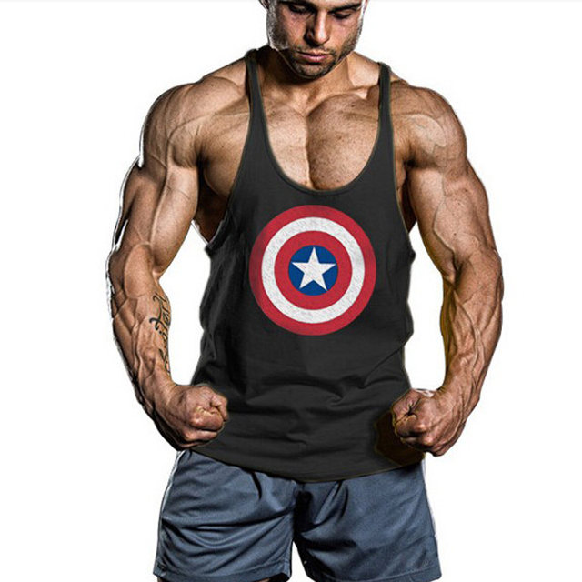 Captain America Professional Bodybuilding Fitness Vest Deep Dig Hurdle Men's I-shaped Summer Cotton Sweat Men's Thin Strap Vest