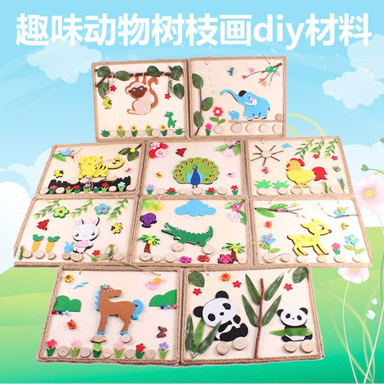 Creative DIY Log painting natural log wood branches painted hand-made materials pack kindergarten wooden painting frame