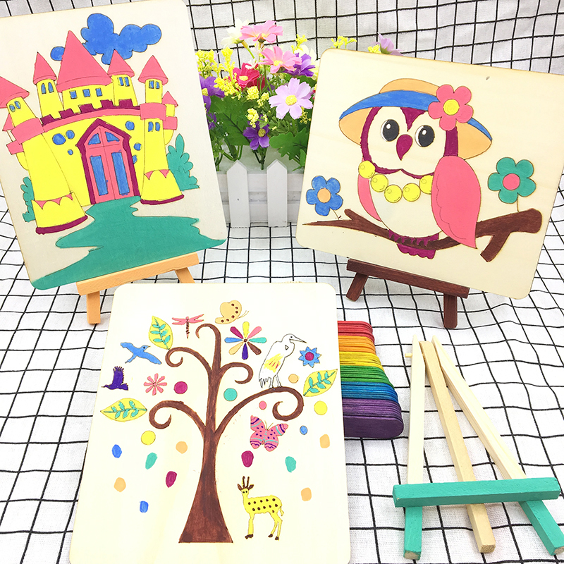 Sơn trẻ em bảng gỗ tranh diy graffiti hiển thị tài liệu khung ảnh mẫu giáo nghệ thuật sáng tạo bảng vẽ handmade