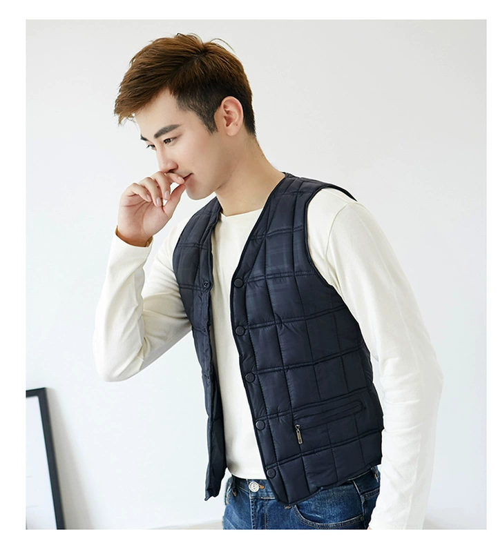 Áo vest nam cotton ngắn ấm áp vest vest vai trung niên cổ chữ V bó sát vest mùa thu và mùa đông hoang dã lót áo ba lỗ trắng