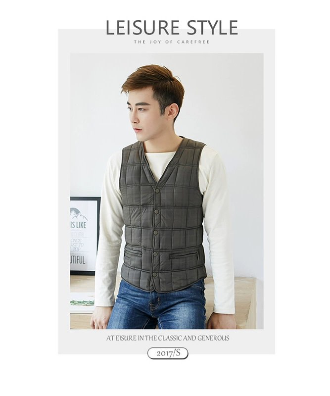 Áo vest nam cotton ngắn ấm áp vest vest vai trung niên cổ chữ V bó sát vest mùa thu và mùa đông hoang dã lót áo ba lỗ trắng