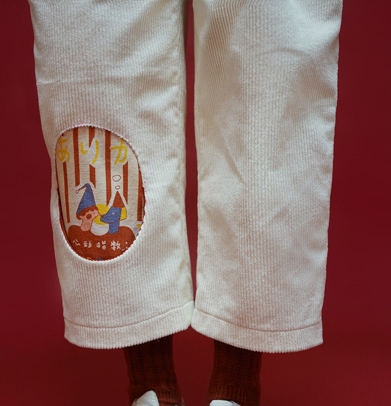 HELP Extraterrestrial Social Gift Series Original Printed Splicing Hidden Pockets Loose New White Light Core Suede 90% Pants