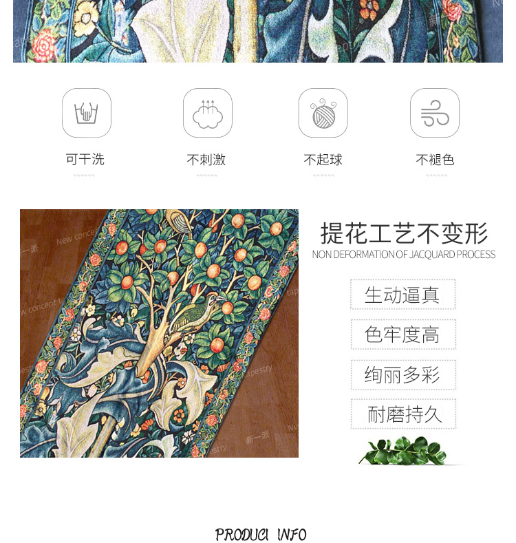 Tấm thảm trải sàn mới của Bỉ Tấm thảm tường phòng ngủ Bức tranh tường William Morris - Chim gõ kiến ​​Mới Thảm treo tường khổ lớn
