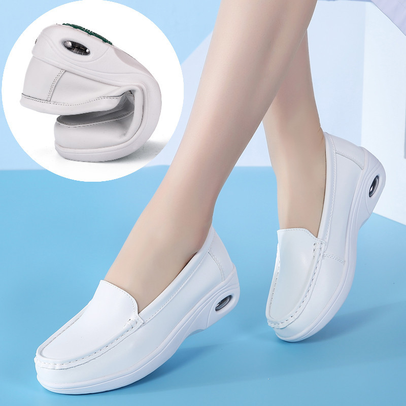 Spring and Summer Nurse Shoes White Air-Cushion Flat Soft-Soled Women's Summer Breathable Flat Comfortable Wedge Non-Slip Medical Work Shoes