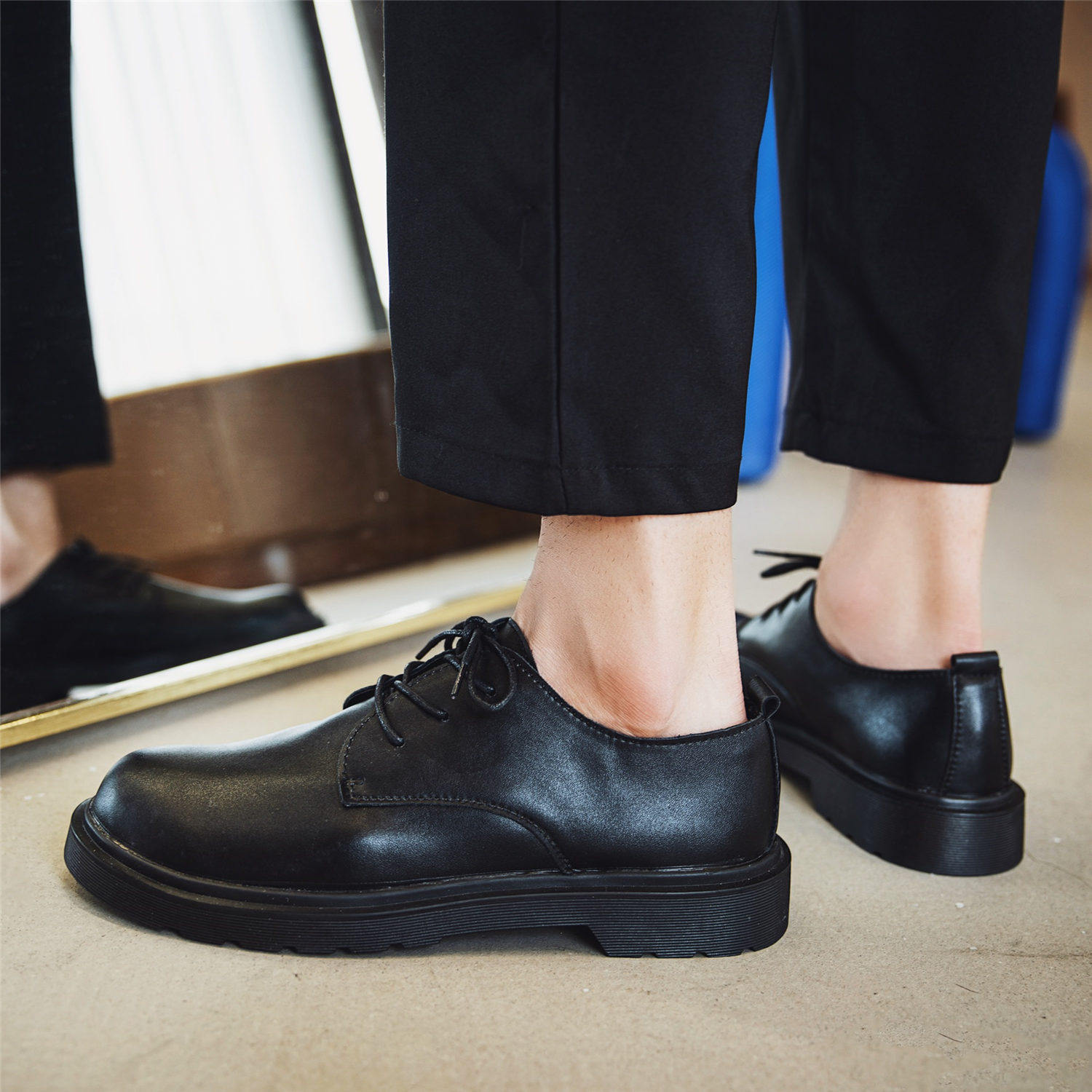 ins Martin boots men's black small leather shoes men's low-top Korean version all-match round head casual British style tooling boots men's tide