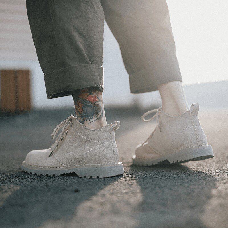 Martin boots men's mid-tube tooling boots winter leather casual suede high boots British retro Martin shoes men