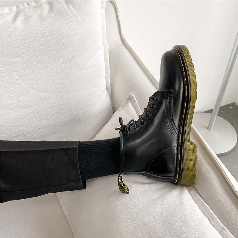 ins summer martin boots men's leather British style black high-top leather shoes Korean version tooling boots mid-tube motorcycle boots tide