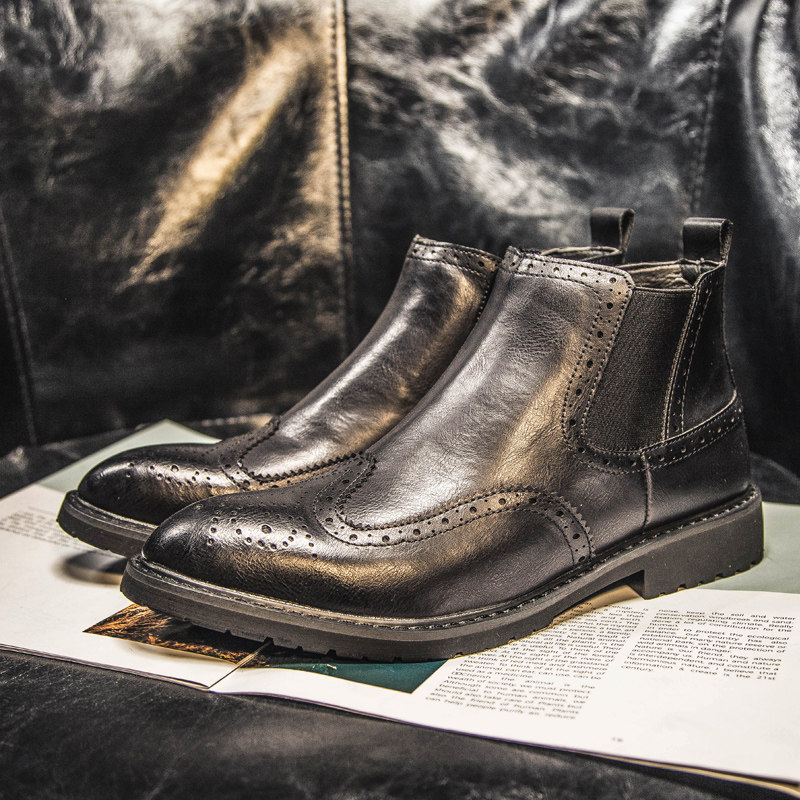 Winter new Martin boot male high cylinder Inlan wind overalls Short boot Bullock Chelsea leather boots in the middle of the box Men's boots