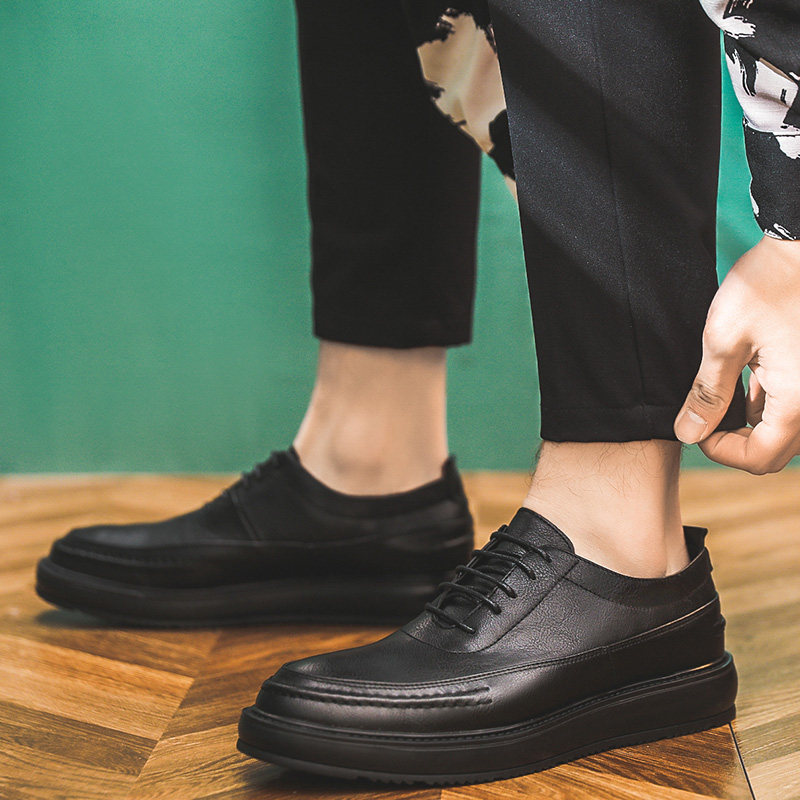 2020 new men business dress casual leather shoes Engluoke Han edition tie round head with black wedding shoes