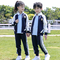 Elementary School Athletic Banfu Blue Three Sets Spring Autumn Clothing Four First Grade School Uniform Suit Spring Kindergarten Garden Clothing