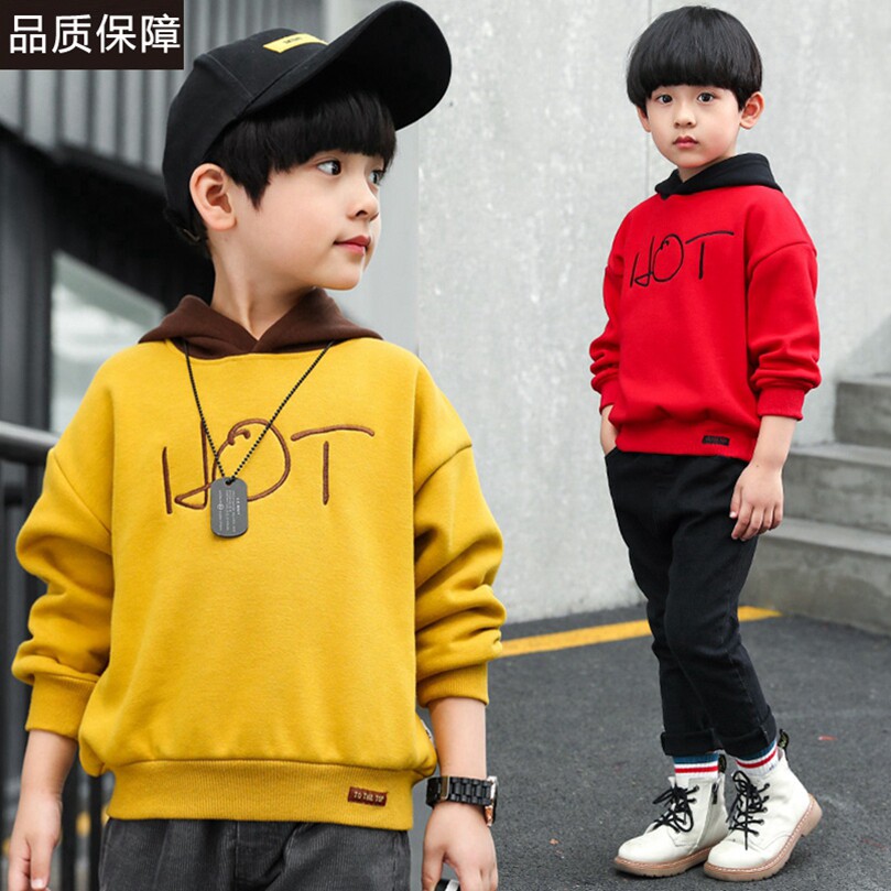 Boys' sweater hooded spring and autumn 2022 new autumn clothes middle-aged and older children's Korean version children's hooded Western style top