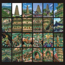 Shanxi Linfen Hongdong Guangsheng Temple Feihong Pagoda Colorful Glazed Postcards Set of 24