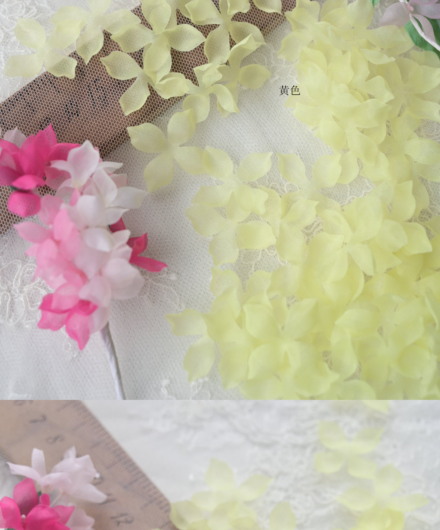100 Stück. DIY Handgemachtes 3D-Blumenmaterial für Hochzeitskleider, Pyrographie- und Jeansgarn, Materialien für Kopfbedeckungen, Weiß und Rosa, RS247 – Detail 27
