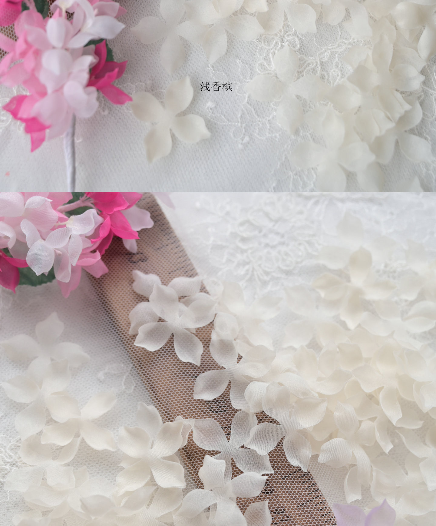 100 Stück. DIY Handgemachtes 3D-Blumenmaterial für Hochzeitskleider, Pyrographie- und Jeansgarn, Materialien für Kopfbedeckungen, Weiß und Rosa, RS247 – Detail 24