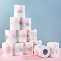 Household roll paper towel with printed pattern toilet paper color cute cartoon embossed toilet paper 12 rolls full box batch