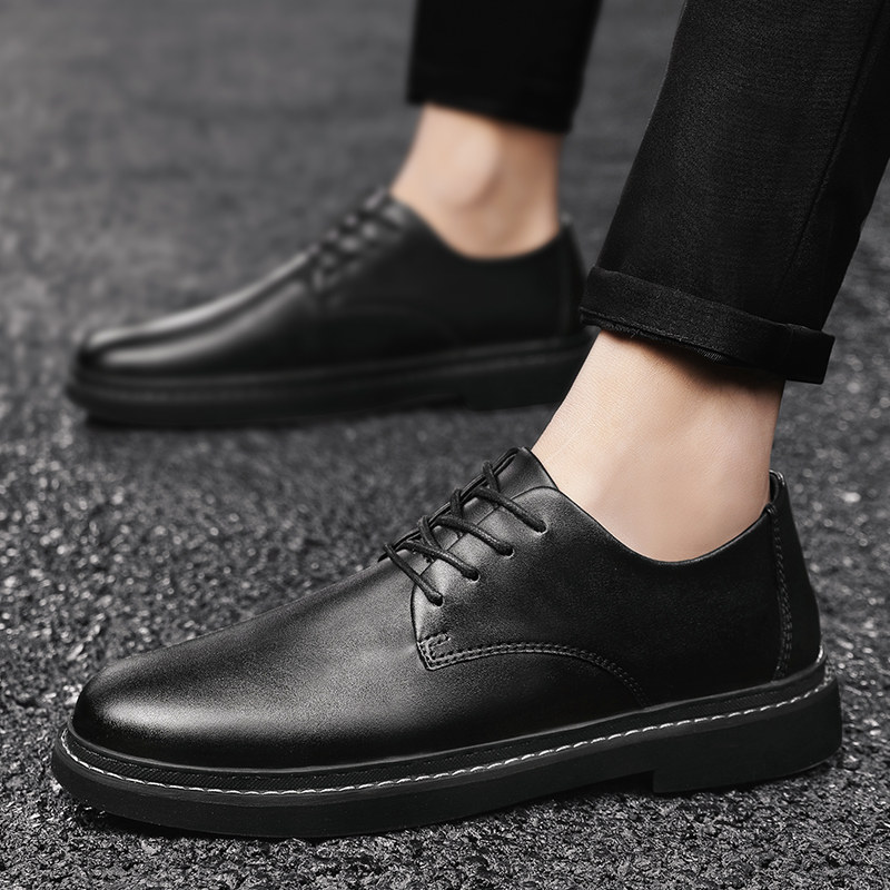 Men's shoes Winter 2021 new casual leather shoes Korean version Martin boots Men Low Gang Head 100 hitch Business Fashion Tide Shoes