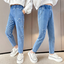 Girls jeans 2022 new children CUHK Autumn Ocean Air Spring Autumn Long Pants Han Edition Girl Casual Pants