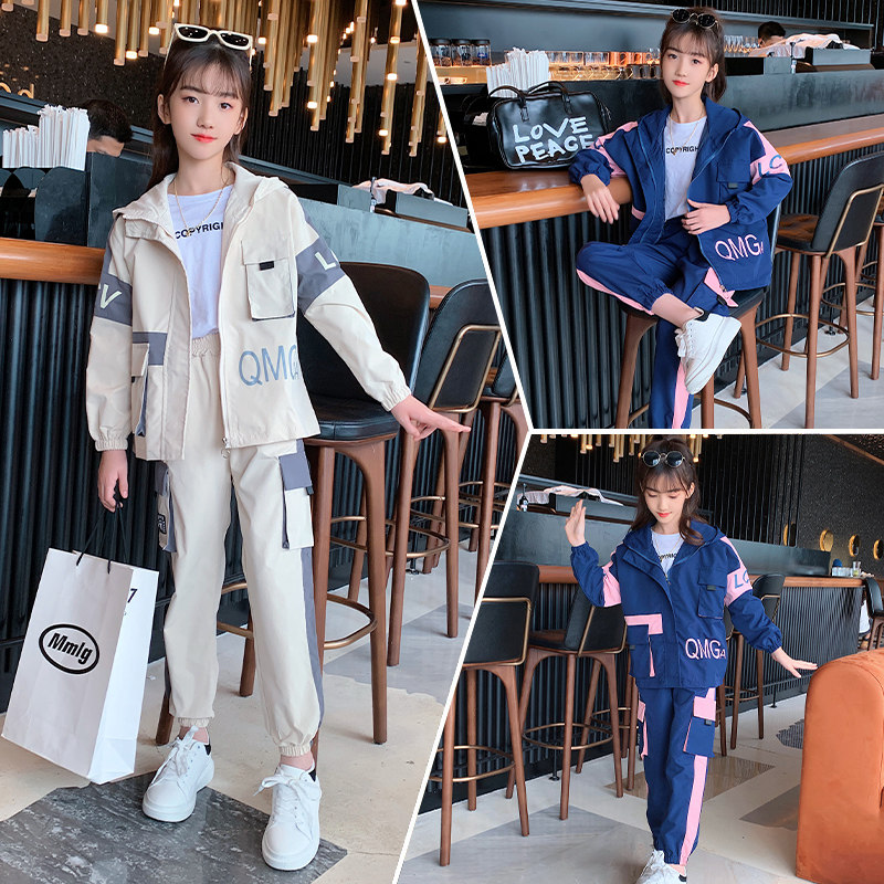 Girls suit 2022 spring and autumn new children's western style fashionable net red girl big boy autumn tooling two-piece set