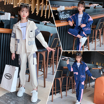 Girl Suit 2022 Spring Autumn Dress New Children Foreign Air Trendy Nets Red Girl Great Boy Autumn Tooling Two Sets