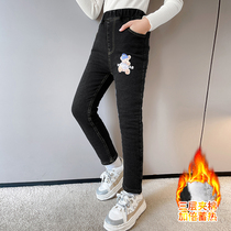 Girl Pants Fall Winter outside wearing three layers Thickened Winter Jeans One Over Winter Great Child Plume Cotton Pants
