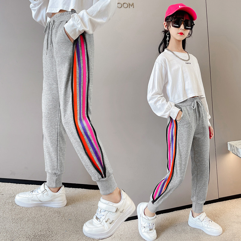 Girl Pants Spring Autumn Outwear 2022 New Foreign Pie Children CUHK Child Casual Pants Han Edition Girl Sports Pants Tide