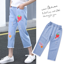 Girl Denim Seven-minute Pants Summer Slim Fit Pants Big Boy Girl Foreign Air Casual Children Summer Clothing Shorts Outwear