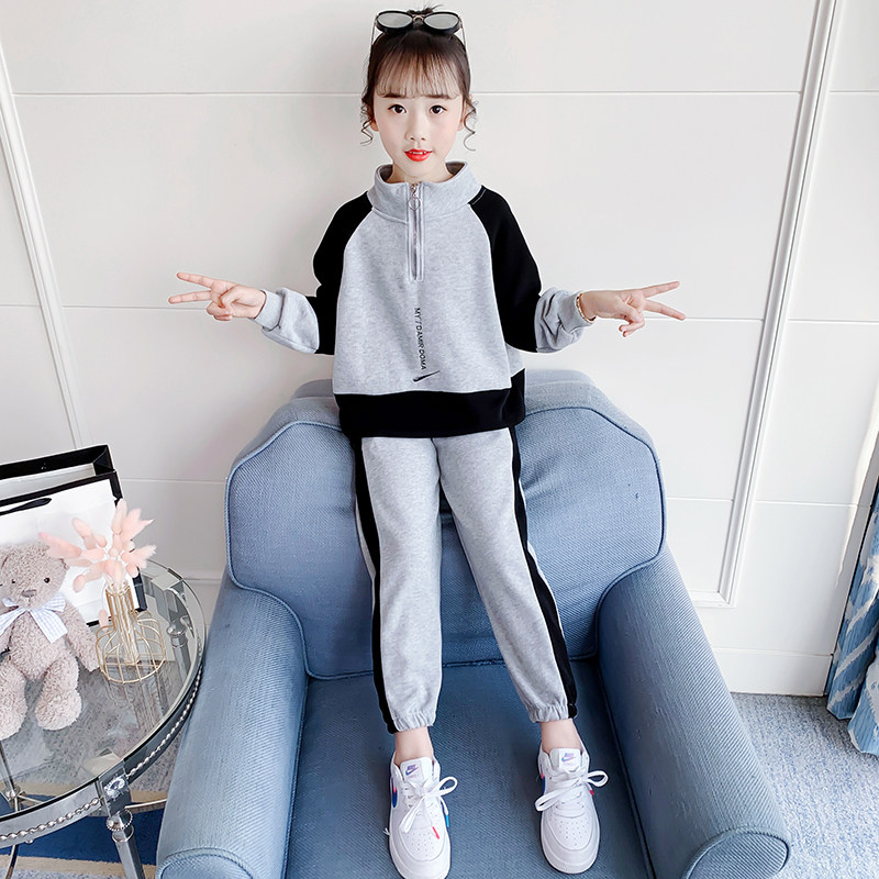 Girl Spring Autumn Suit Foreign Pie Trendy 2022 New CUHK Younggirl Little Girl Casual Sports Children Two Sets