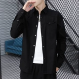 Хлопковая джинсовая утепленная демисезонная рубашка для отдыха, в корейском стиле, облегающий крой