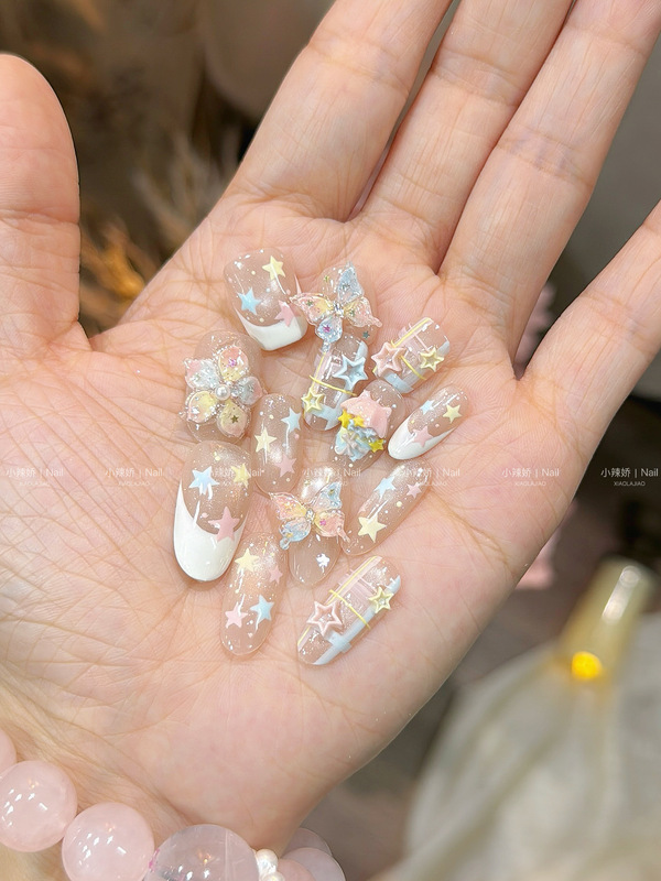 Little Spicy Girl·【Fantasy Island】Sparkling Cat Eye French Handmade Carved Butterfly Handmade Wearable Nails Little Spicy Girl·【Fantasy Island】Sparkling Cat Eye French Handmade Carved Butterfly Handmade Wearable Nails