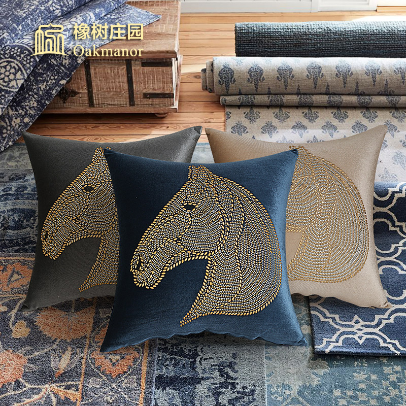 Eurostyle extravagant horse head drill accessories Pillow Cover American Light Extravagant style Dining Room Sofa Waist Pillow Bed Bedside Cushions