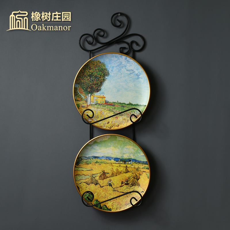 Oak Manor Van Gogh Oil Painting Ceramic Plating American Wall Decoration Plate Ornament Crafts Sit Plate Hanging Disc Circle
