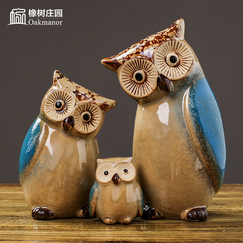 American Ceramic Owl Swing a family of three cozy small objects Home Decorative Items Living Room TV Cabinet Furnishing