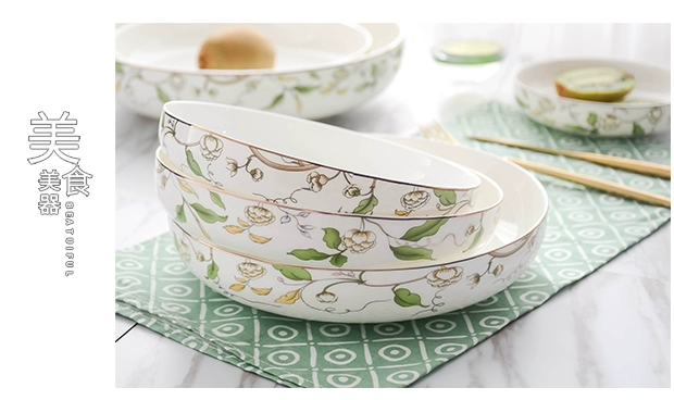 Bộ đồ ăn Trung Quốc xương đĩa sâu tấm ăn tối tấm súp tấm cơm tấm sói nhà risotto tấm Nhật Bản tấm gốm sáng tạo - Đồ ăn tối đĩa nhựa