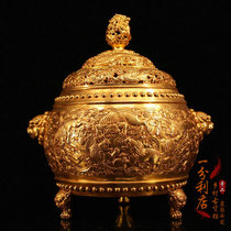 Antique pure copper gilt palace royal exquisite auspicious dragon offering Rui storage old copper art gold utensils ornaments