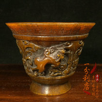 Ancient Playing Antique Collections Collections of Ancient Horn Double-Dragon Veterinary Horn Cup Corner Esteem Small Swing of old stock Old and old objects