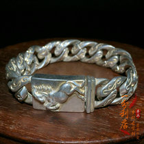 Antique collection handmade old silver water wave chain bracelet male silver chain bracelet horse to success life