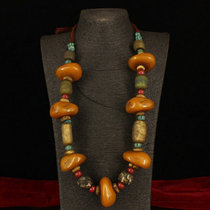 Tibetan antique old goods Tibetan beeswax turquoise necklace 108 Buddha beads Antique miscellaneous early acquisition of old objects