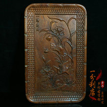 Antique miscellaneous old pear relief all the way Lianke tray tea tray fruit tray storage old bag pulp tiger year