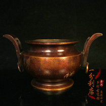 Antique pure copper incense burner point gold Chongtian ear copper incense burner line incense burner ritual Buddha incense offering table ornaments