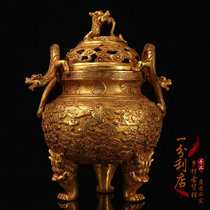 Nepalese handicrafts copper gilt palace imperial Panlong three-legged incense burner home copper incense burner ornaments