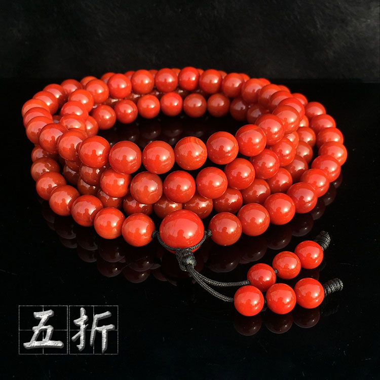 Liangshan full meat persimmon red south red agate 108 Buddha beads hand chain 6-10mm multi-ring necklace jewelry