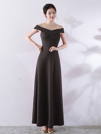 晚礼服宴会一字肩伴娘服白色派对婚礼订婚气质优雅简约长款连衣裙