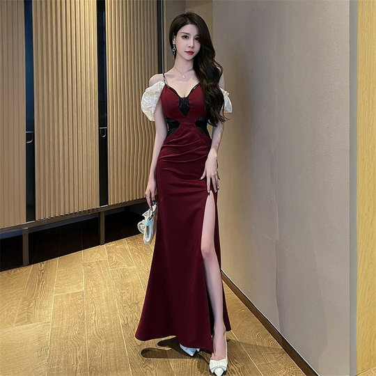 Evening beauty sexy off-shoulder strapless evening dress