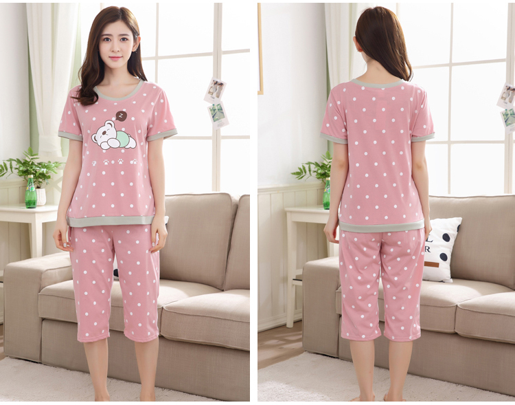 Bộ đồ ngủ nữ mùa hè cotton tay ngắn cắt quần tây mùa hè phù hợp với phụ nữ có thể mặc đồ mỏng dễ thương tại nhà của Hàn Quốc bộ đũi mặc nhà