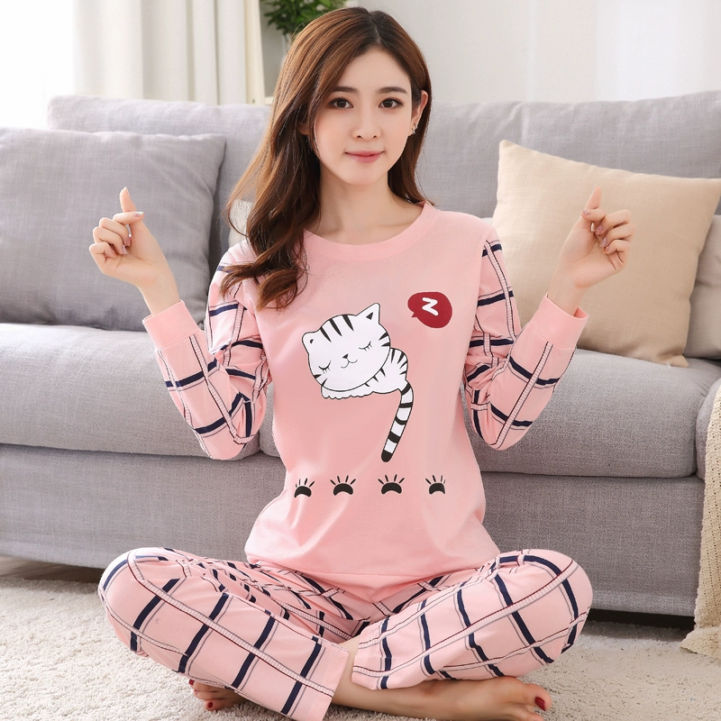 Mỗi ngày đặc biệt mùa thu mùa thu của phụ nữ dài tay Bộ đồ ngủ cotton Phụ nữ thời trang mùa thu Bộ kính mắt Bộ đồ ngủ hai mảnh - Bên ngoài ăn mặc