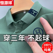 Hengyuan Xiang Summer Mens Short Sleeve T-shirt Capsized High-end Embroidered Pure Cotton Polo Shirt Male Loose Casual Blouse Tide