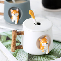 Mark cup creative personality trendy ceramic chai dog cups with cover spoons lovers cute home coffee water glasses