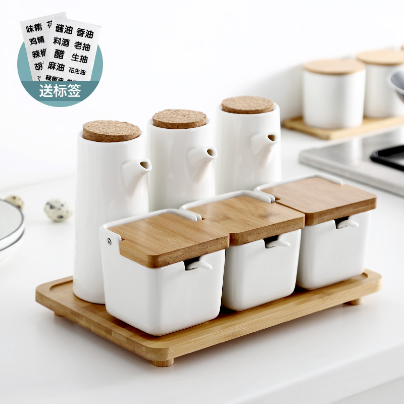 Kitchen Home ceramic Sauce Bottle Sauce Box Oil Bottle Oil Vinegar Jar Soy Sauce Pot stock Salt Jar Multi Composition Suit