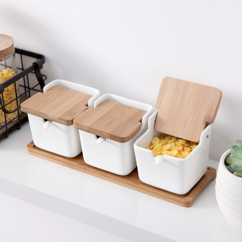 Home Ceramic flavor cans conditioner box conditioner box kitchen supplies salt cans conditioner box suite